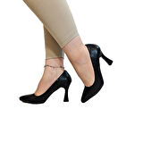 Fiyra 7036 Siyah Cilt İnce Kadeh Topuk Stiletto Topuklu Ayakkabı