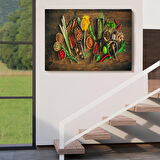 Mutfak Kesme Tahtası Üzerinde Baharatlar Kanvas Tablo-3586