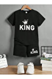 King baskılı çocuk alt ust şortlu takım