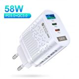 Coofbe Şarj Akım Korumalı 3 Başlıklı 58W USB Type-c Şarj Başlığı İphone 15 15 Pro Max Şarj Aleti