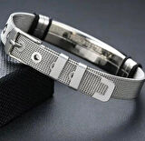 Tamamı Saf Çelik Silver Kemer Kordonlu Sade Şık Çelik Bileklik 23 cm