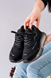 Orcena Siyah Süet File Detaylı Kalın Tabanlı Sneakers