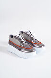 Metalik Gri Taşlı Kadın Spor Ayakkabı