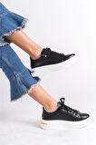 Bağcıklı  Siyah Kadın Sneaker Spor Ayakkabı