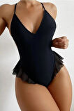  Siyah Fırfırlı Bodysuit PR15090