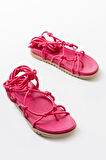  Fuşya Bilekten Bağcıklı Kadın Sandalet