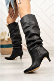  Siyah Körüklü Topuklu Günlük Kadın Çizme