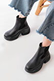  Siyah Yüksek Tabanlı Lastikli Günlük Kadın Bot