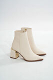  Bej Fermuarlı Topuklu Kadın Günlük Bot