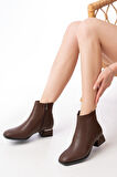  Kahverengi Topuklu Fermuarlı Günlük Kadın Bot