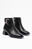  Siyah Toka Aksesuarlı Topuklu Fermuarlı Günlük Kadın Bot