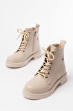 Bej Bağcıklı Fermuarlı Günlük Kadın Bot