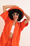 Müslin Kumaş Oversize Kadın Kimono-Oranj