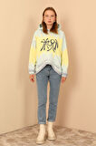 3 İplik Kumaş Kapüşonlu Oversize/Salaş Batik Desen Kadın Sweatshirt-Mint