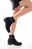 Siyah Süet Toka Aksesuarlı Fermuarlı Günlük Kadın Bot