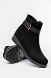Siyah Süet Toka Aksesuarlı Fermuarlı Günlük Kadın Bot