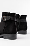 Siyah Süet Toka Aksesuarlı Fermuarlı Günlük Kadın Bot