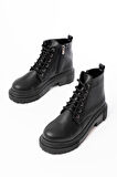 Siyah Bağcıklı Fermuarlı Günlük Kadın Bot