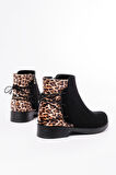 165-209 Siyah Leopar Arka Bağcık Aksesuarlı Fermuarlı Günlük Kadın Bot