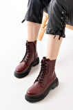 Bordo Bağcıklı Fermuarlı Günlük Kadın Bot