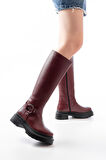 Bordo Fermuarlı Günlük Kadın Çizme