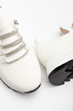 Paris Beyaz Triko Bağcıklı Taşlı Rahat Kalıp Sneaker