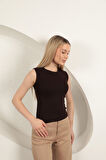 Çilek Viskon Kumaş Basic Bluz-Kahve