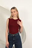 Çilek Viskon Kumaş Basic Bluz-Bordo