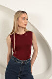 Çilek Viskon Kumaş Basic Bluz-Bordo