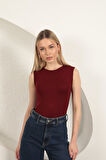 Çilek Viskon Kumaş Basic Bluz-Bordo