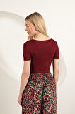 Çilek Viskon Kumaş Basic Crop-Bordo