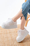 SP-190 Beyaz Garni Bağcıklı Fileli Yüksek Taban Günlük Spor Ayakkabı
