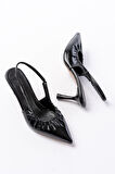İNF-40451 Siyah Kırışık Rugan Günlük Arkası Açık Topuklu Kadın Ayakkabı