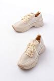 Bej Bağcıklı Fileli Taş Aksesuarlı Günlük Spor Ayakkabı