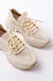 Bej Bağcıklı Fileli Taş Aksesuarlı Günlük Spor Ayakkabı