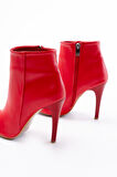 Kırmızı Yüksek İnce Topuklu Fermuarlı Kadın Bot