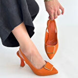 Pıert Turuncu Cilt Topuklu Ayakkabı
