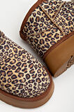 Mini Leopar Süet Yarım Bot içi Tüylü Düz Taban Kadın Ayakkabı
