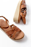 730-138 Taba Örgü Hakiki Deri Ortopedik Taban Kadın Sandalet