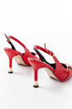 İNF-1151 Kırmızı Günlük Arkası Açık Topuklu Kadın Ayakkabı