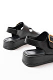 1187 Siyah Dolgu Topuk Lastik Baretli  Kadın Sandalet