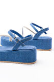 861-1017 Mavi Kot Taşlı Dolgu Topuklu Kadın Sandalet