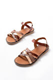 205-093 Koyu Kahve Garni Hakiki Deri Ortopedik Taban Kadın Sandalet