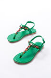 152-1110 Çimen Yeşili Multi Taşlı Parmak Arası Kadın Sandalet