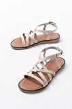 205-017 Bej Ortopedik Hakiki Deri Kadın Sandalet