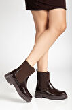 Kadın Kalın Taban Kahverengi Elastik Yan Bantlı Günlük Bot
