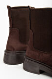 Kadın Kalın Taban Kahverengi Süet Elastik Yan Bantlı Günlük Bot