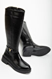 Kadın Siyah Cilt Toka Detaylı Çizme