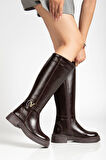 Kadın Acı Kahve Cilt Toka Detaylı Çizme