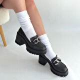 Winar Siyah Cilt Doldu Topuk Ayakkabı